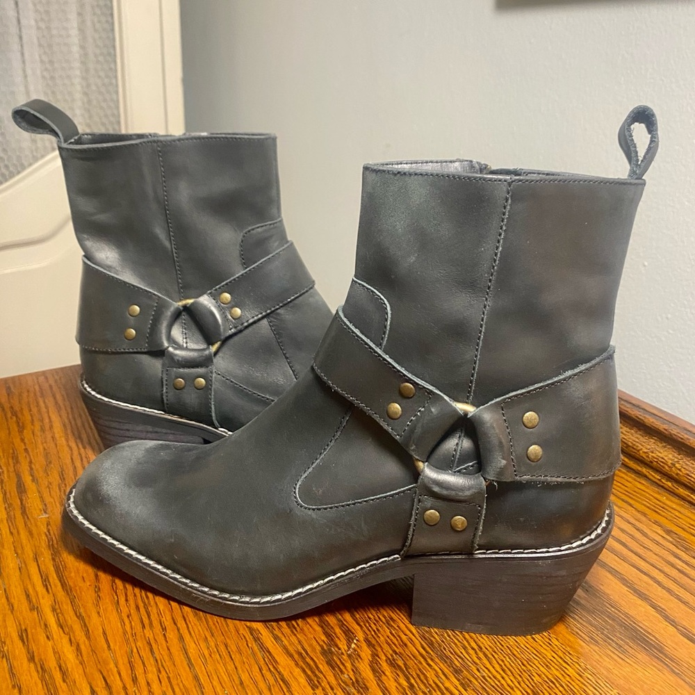 Zara Moto Bikercore Leather Ankle Boots Black Size 40 US Size 9